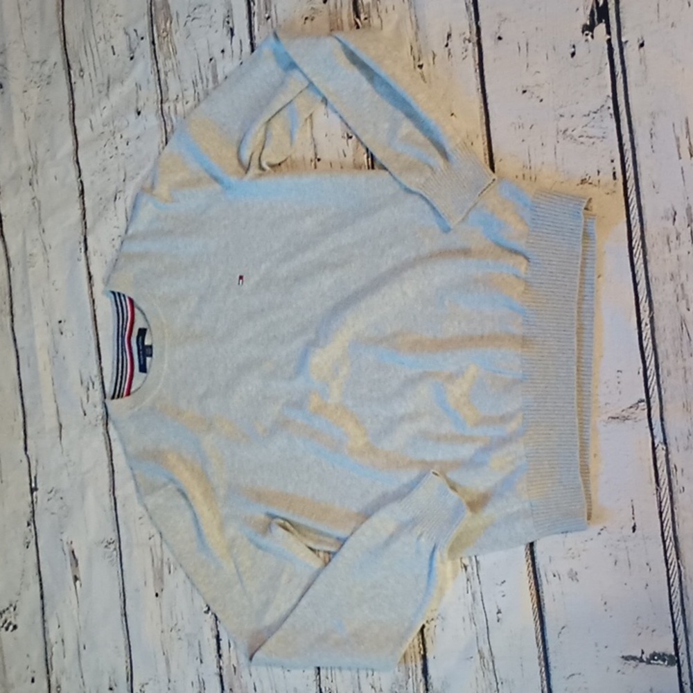 Tommy Hilfiger Men's Gray Cotton V Neck Sweater L